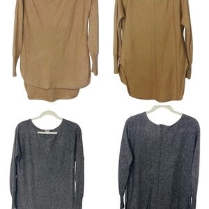 Halogen Tan and Gray V-Neck Sweaters Lightweight Knit
